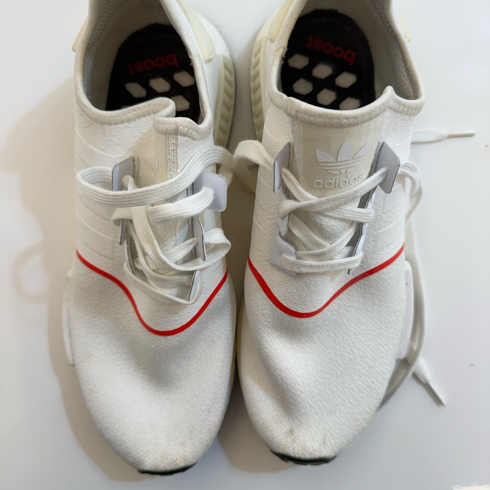 adidas White Athletic Sneakers with Red Accent